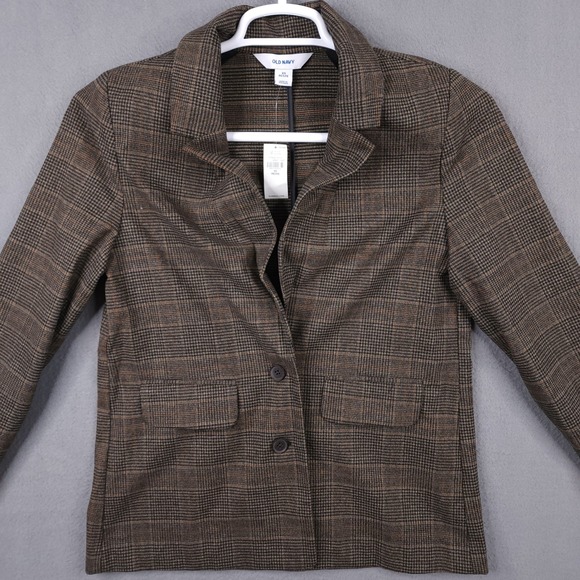 Old Navy Jackets & Blazers - Old Navy Womens XS Petite Relaxed Unlined Blazer Brown Plaid Jacket New